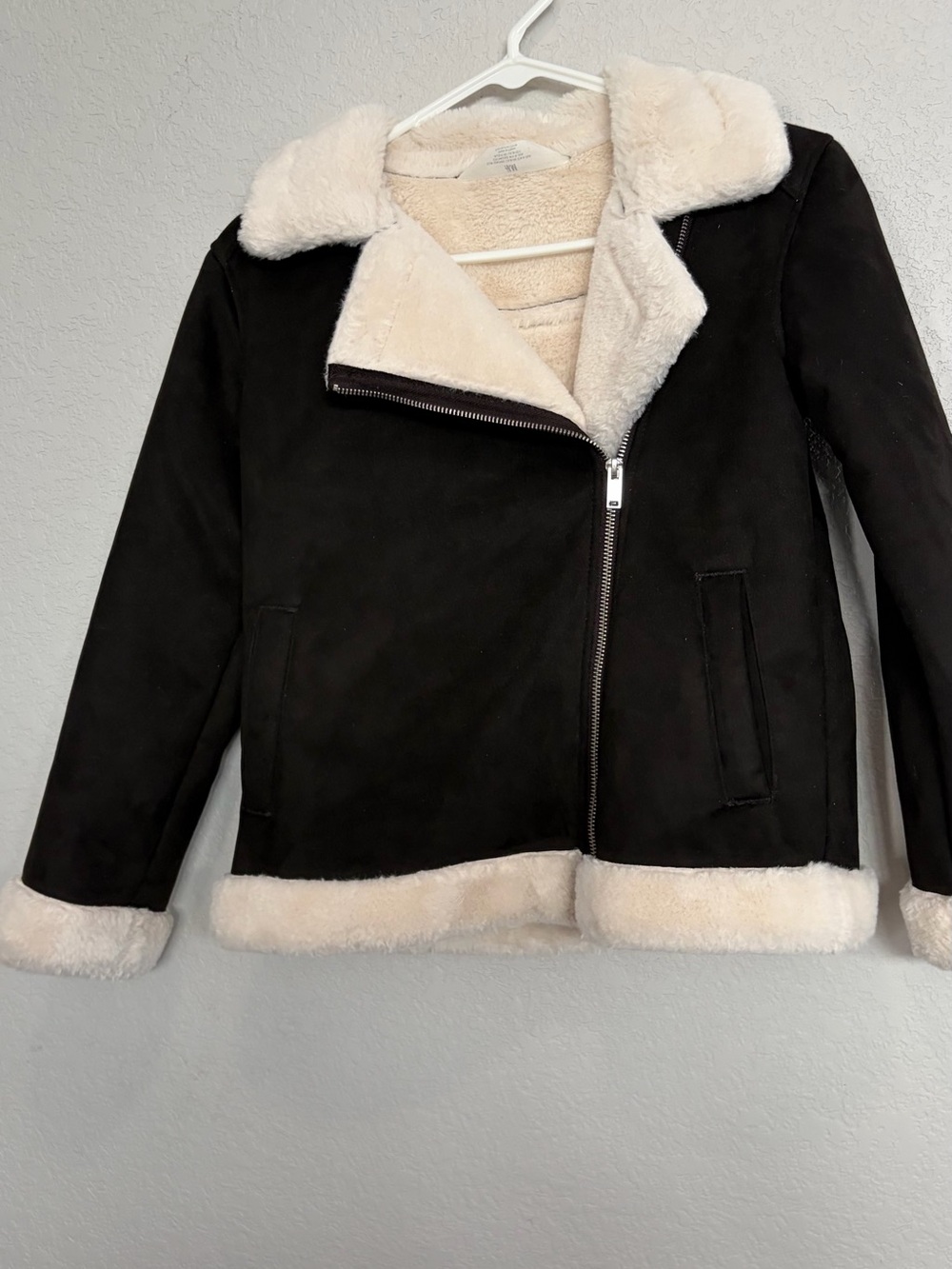 H&M Black Teddy Shearling Jacket with Cream Trim